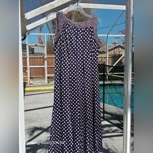 Perceptions NY Navy Polka Dot Sleeveless Midi Dress Sz 14